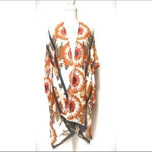 Orange Floral Metallic Kimono coverup